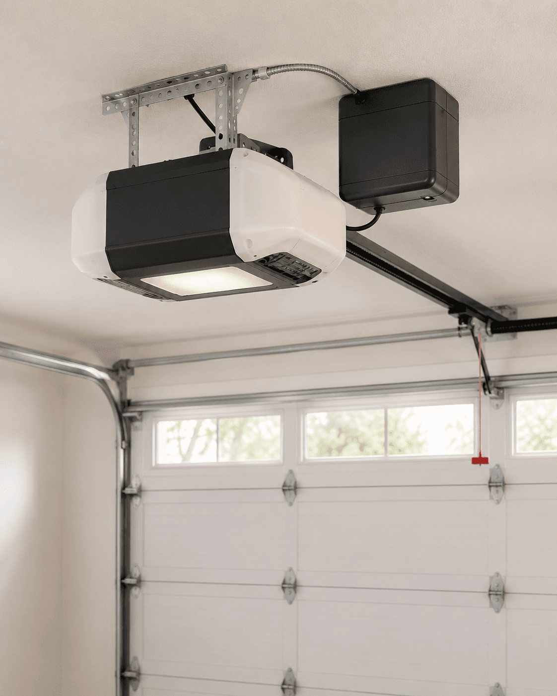 Garage door opener with an installed battery backup module